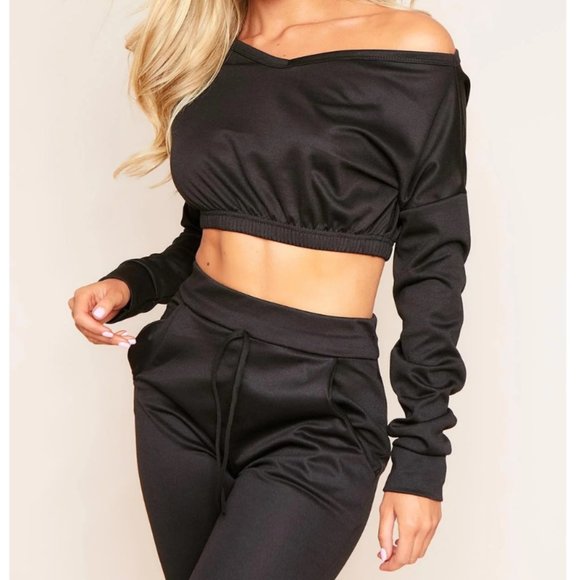 NWT Black Crop Top Off the Shoulder Sweater size 8 - Picture 4 of 5